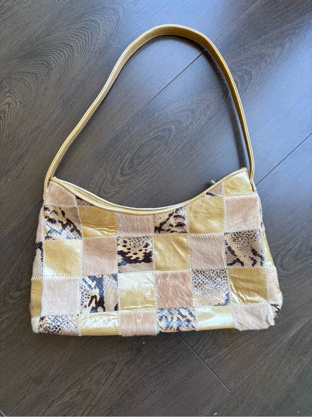 Gold Patchwork Snake-Print Shoulder Bag